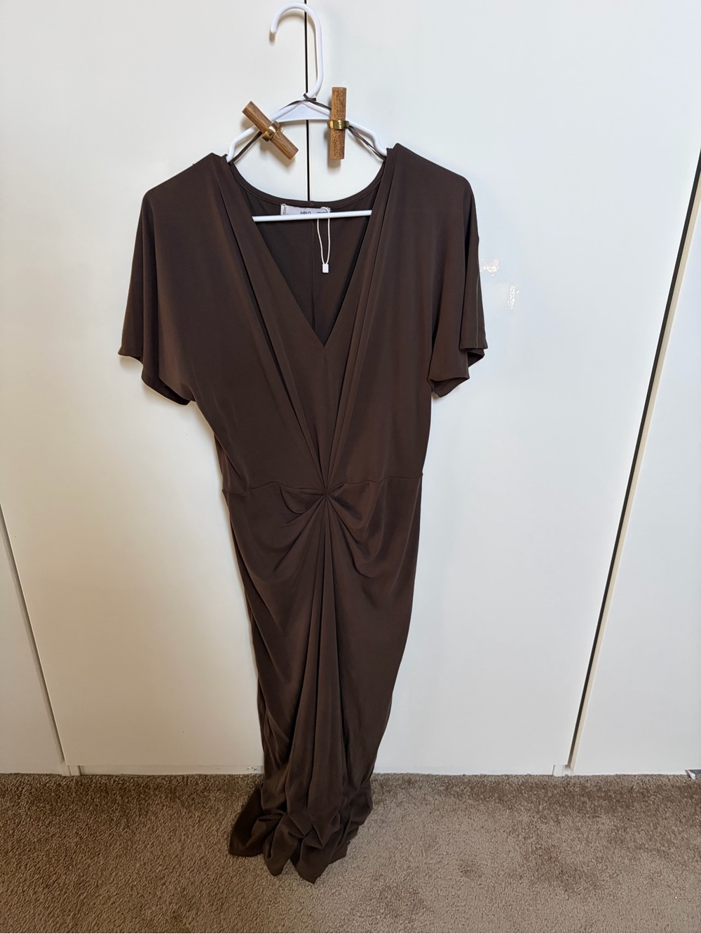 Mango Brown V-Neck Twist Front Dress size s